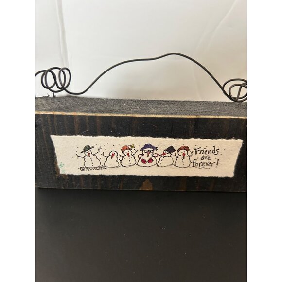 Wooden Snowman Sign With Wire Hanger & "Friends Are Forever" Message Christmas - Picture 7 of 7
